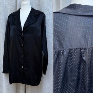 Fernando Sanchez black polka dot soft button down pajama blouse top